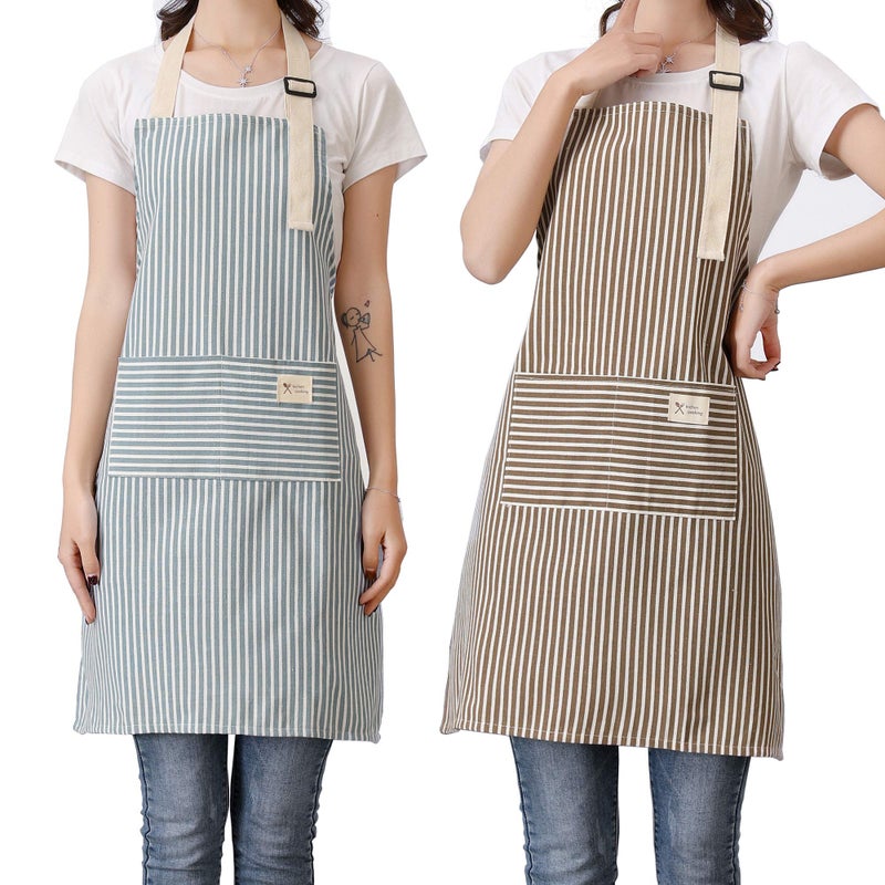 Lofekea Aprons 2 Pack Adjustable Bib Aprons with 2 Pockets Cotton Linen Cooking Kitchen Chef Apron for Women and Men - Image 1